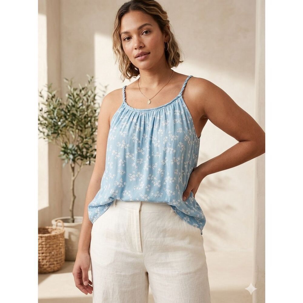 Gap Blue Floral Twist Strap Camisole Tank Top XL Boho Spring